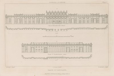 Banco de Inglaterra, fachada sur de Sir John Soane, 1823 de Augustus Charles Pugin